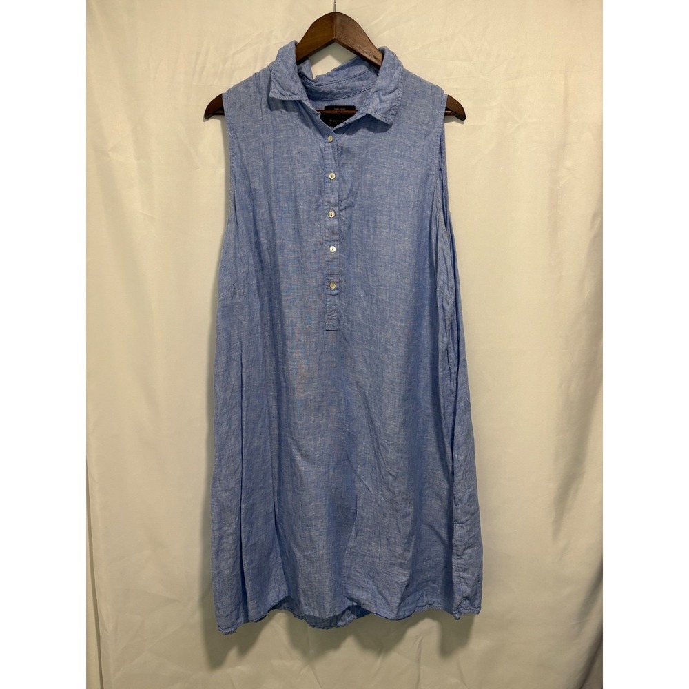 Tahari Sleeveless Blue Linen Shift Shirt Dress